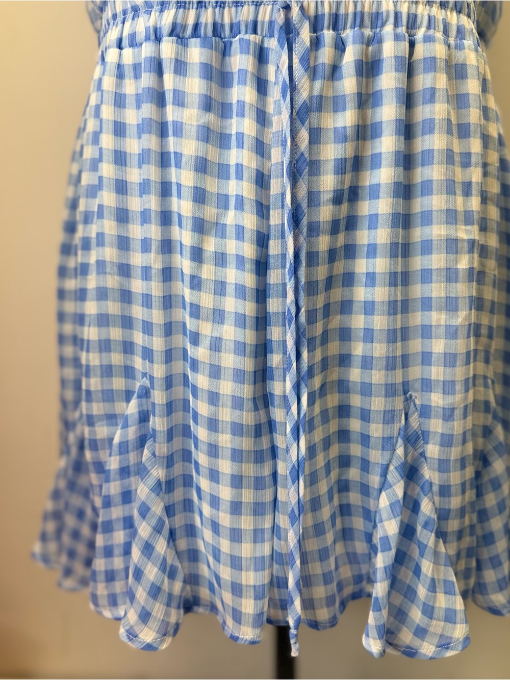Altar’d State Blue White Gingham Halter Romper XL Ruffle Hem Lined Summer - Picture 4 of 15
